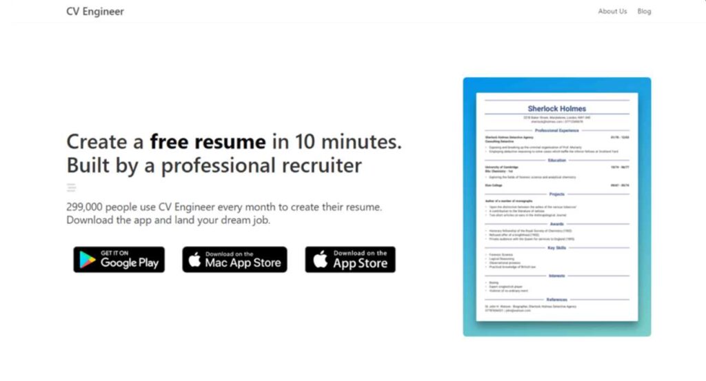 Mobile-friendly CV Engineer app for quick and simple resume creation