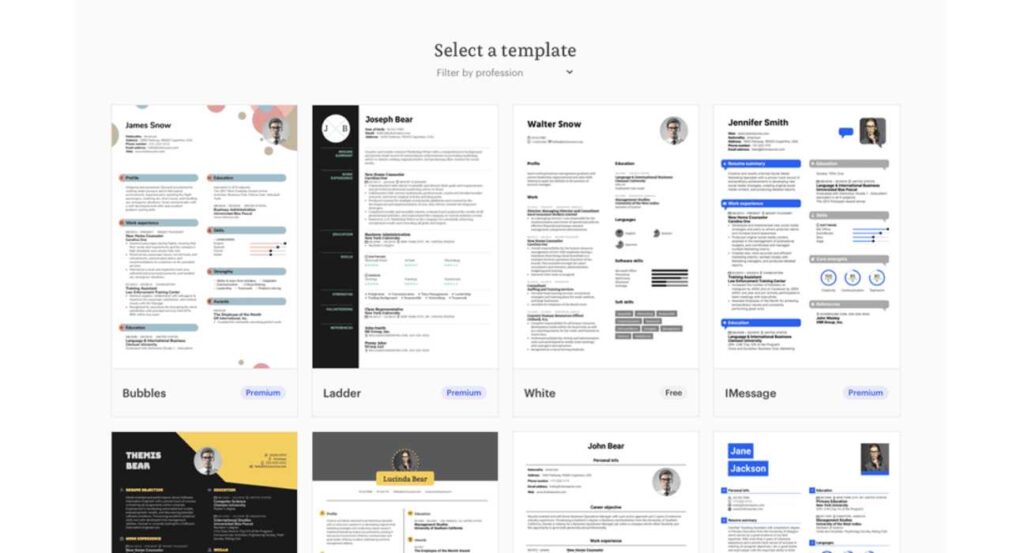 Kickresume builder with portfolio integration and AI review for tailored resumes