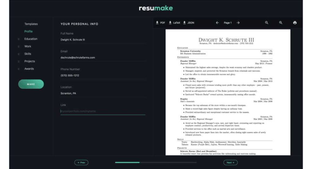 Free Resumake tool for creating professional resumes with customizable templates