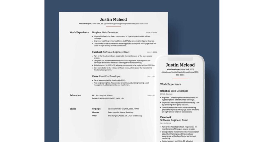 Standard Resume builder for clean, simple resume designs