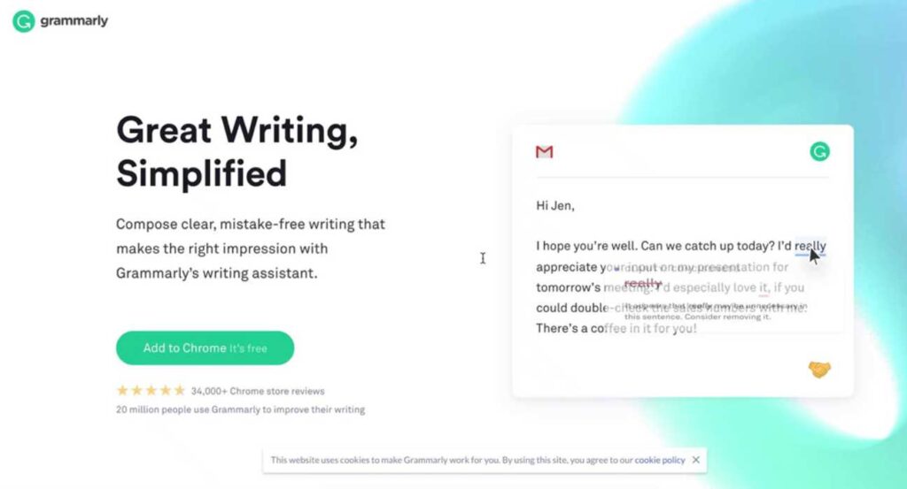 Grammarly writing tool correcting grammar and enhancing clarity for professional content